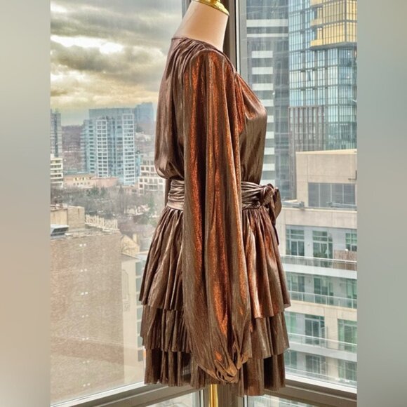 🆕 BRONX & BANCO 🧿 NWOT Bellerose Ruffled Mini Dress, Metallic - Sz M / US 6 - Picture 6 of 15